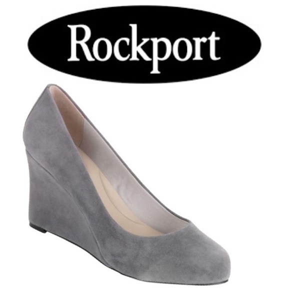 Gray Suede Comfort Platform Wedges Rockport Size 8.5 3 inch heel - Picture 16 of 16